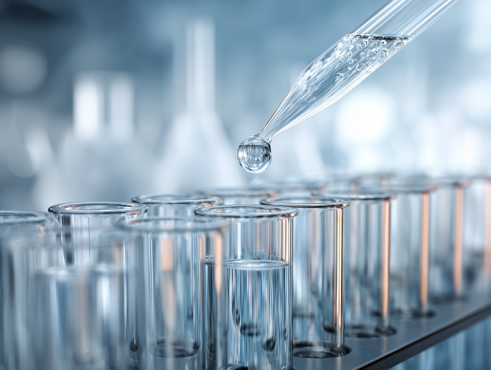 Laboratory pipette dispensing into test tubes
